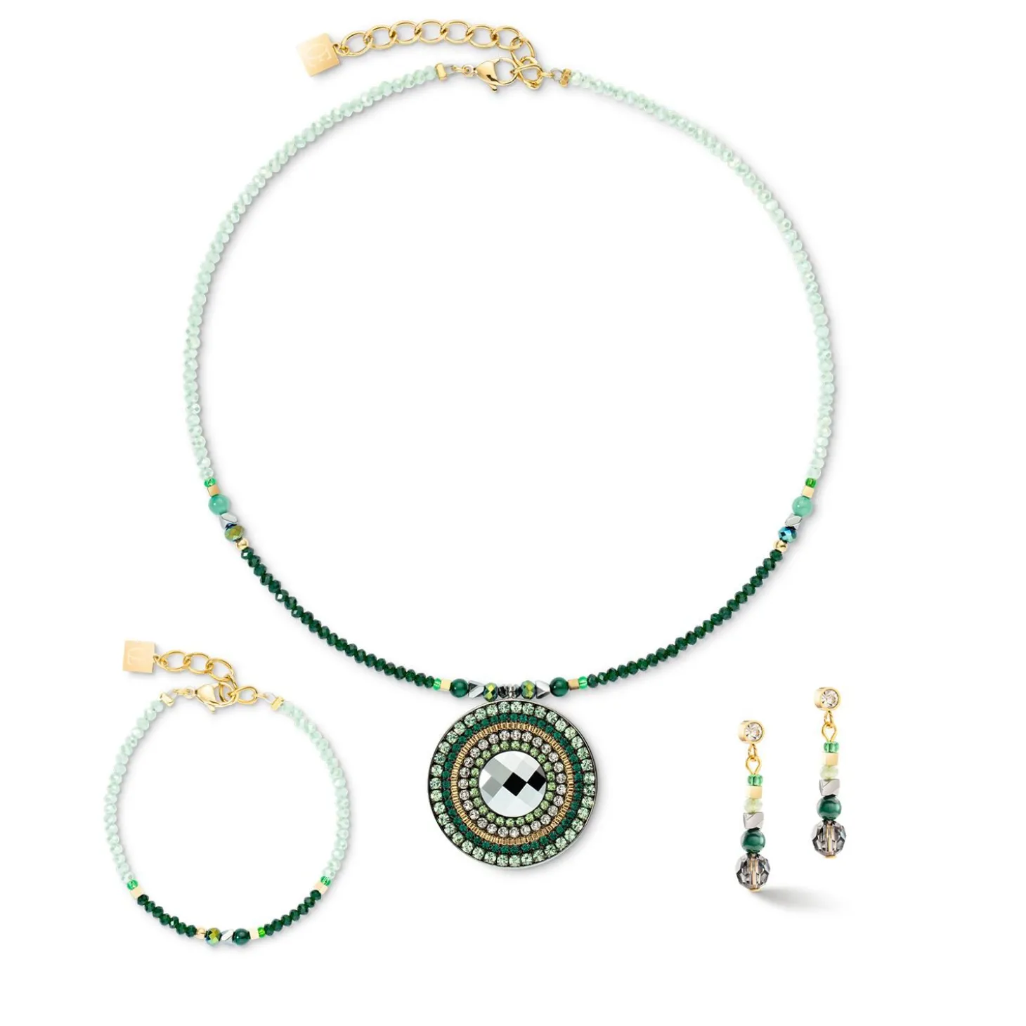 COEUR DE LION Echter Stein-Armband Amulett Glamouröses Grüngold