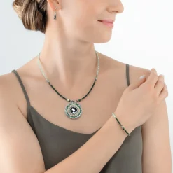 COEUR DE LION Echter Stein-Armband Amulett Glamouröses Grüngold