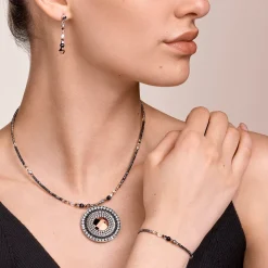 COEUR DE LION Kristallarmbänder-Armband Amulett Kleine Kristalle & Gestreifter Onyx Grau-Kristall