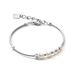COEUR DE LION Hochzeit-Armband Asymmetrie Süßwasserperlen & Edelstahl Weiß-Silber