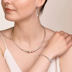 COEUR DE LION Perlenarmbänder-Armband Asymmetrie Süßwasserperlen & Edelstahl Weiß-Silber