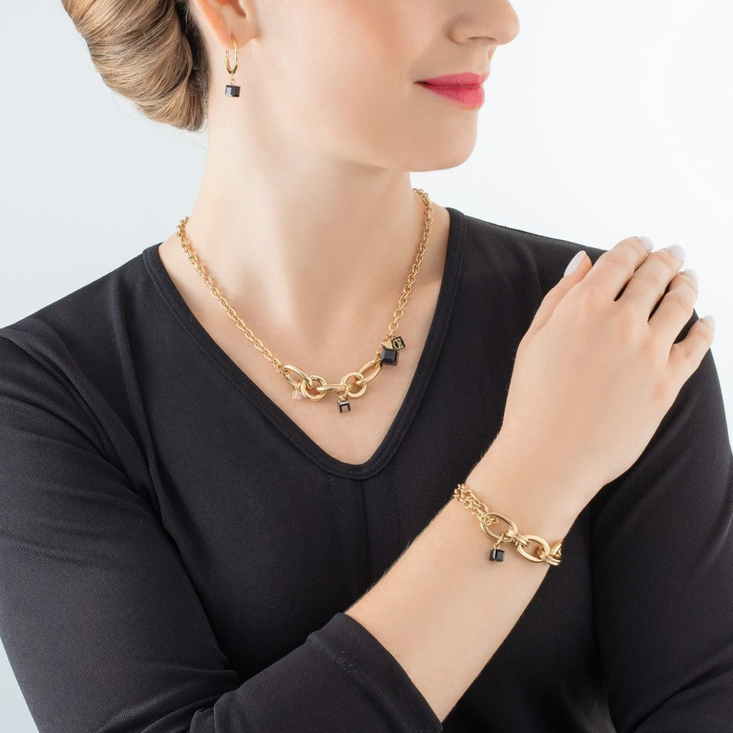 COEUR DE LION Kristallarmbänder-Armband Chunky Chain Gold-Schwarz