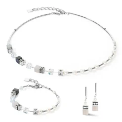 COEUR DE LION Echter Stein-Armband Geocube® Fusion Precious Pearl Mix Silbergrau