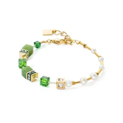 COEUR DE LION Edelsteinarmbänder-Armband Geocube® Fusion Precious Pearl Mix Gold-Grün