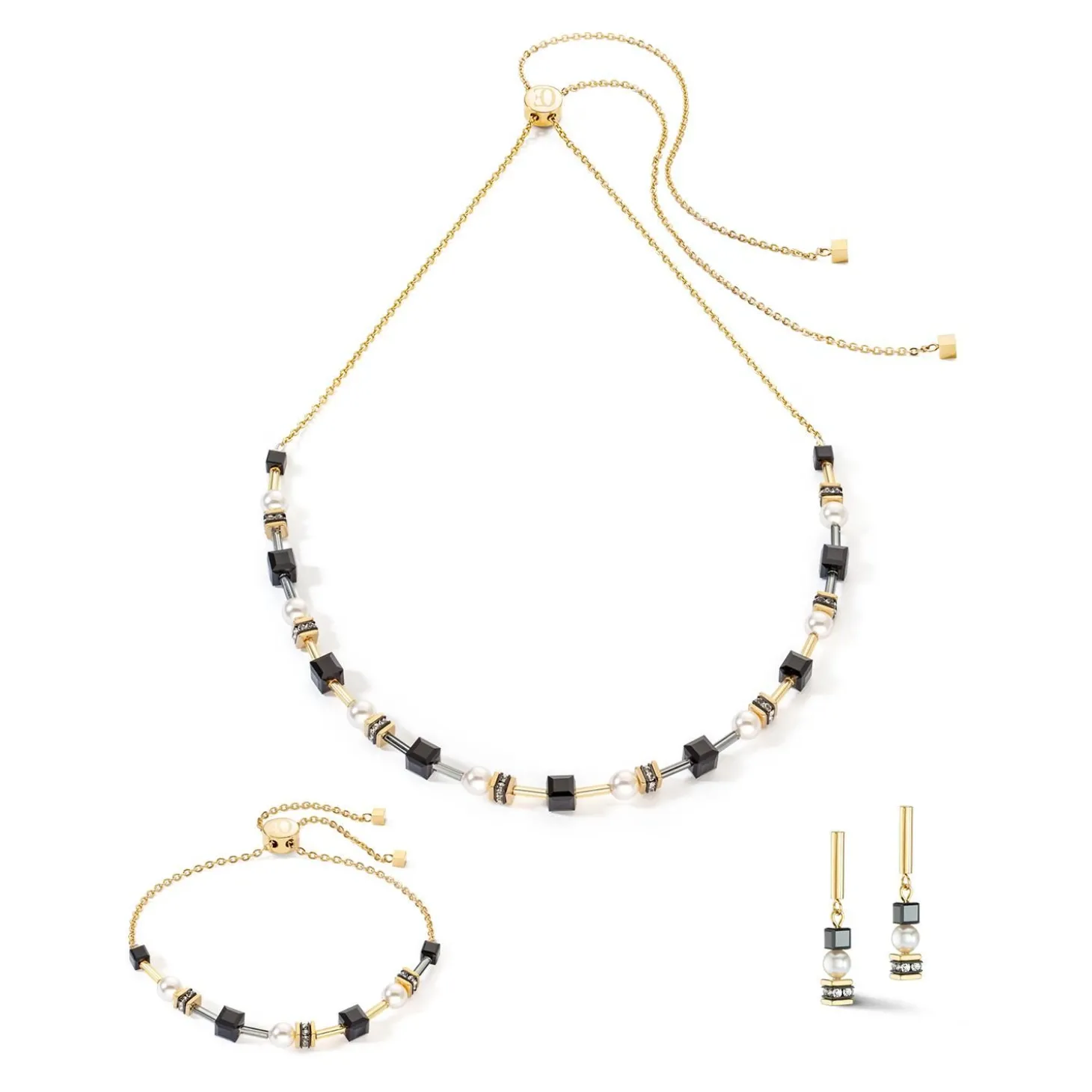 COEUR DE LION Perlenarmbänder-Armband Mysterious Cubes & Pearls Gold-Schwarz