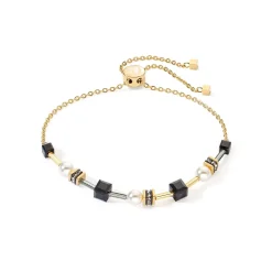 COEUR DE LION Geocube® Armbänder-Armband Mysterious Cubes & Pearls Gold-Schwarz