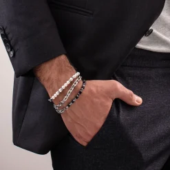 COEUR DE LION Männer-Armband Pearls Fusion Gliederkette Weiß