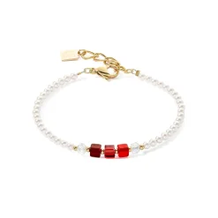 COEUR DE LION Kristallarmbänder-Armband Princess Pearls & Cubes Gold-Rot