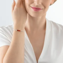 COEUR DE LION Kristallarmbänder-Armband Princess Pearls & Cubes Gold-Rot