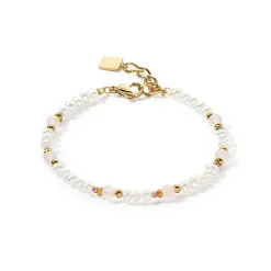 COEUR DE LION Hochzeit-Armband Romantische Süßwasserperlen & Rosenquarz Gold