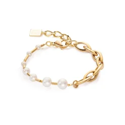 COEUR DE LION Perlenarmbänder-Armband Süßwasserperlen & klobige Kette Navette Multiwear Weißgold