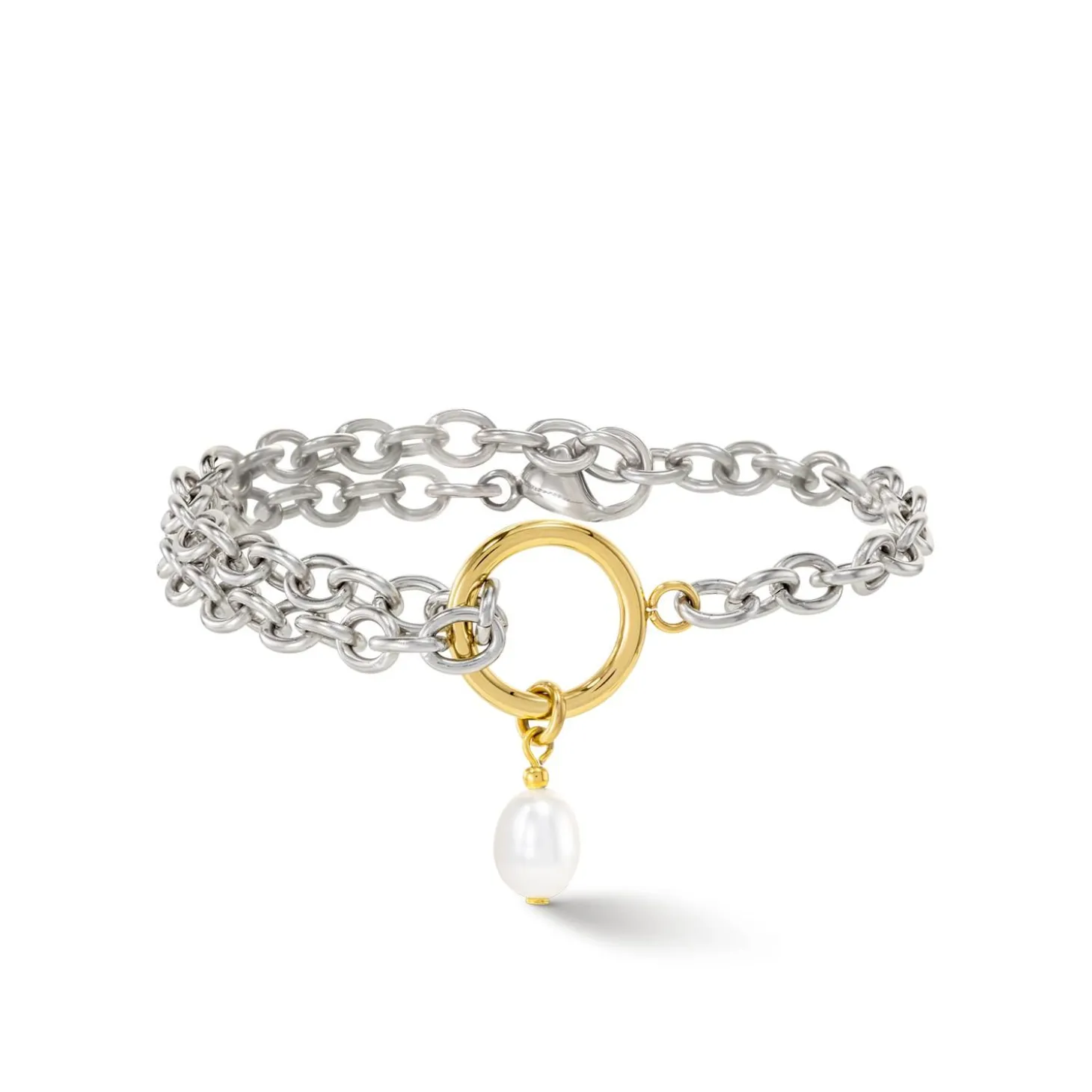 COEUR DE LION Hochzeit-Armband Y & Ovale Süßwasserperlen mit O-Ring Bicolor