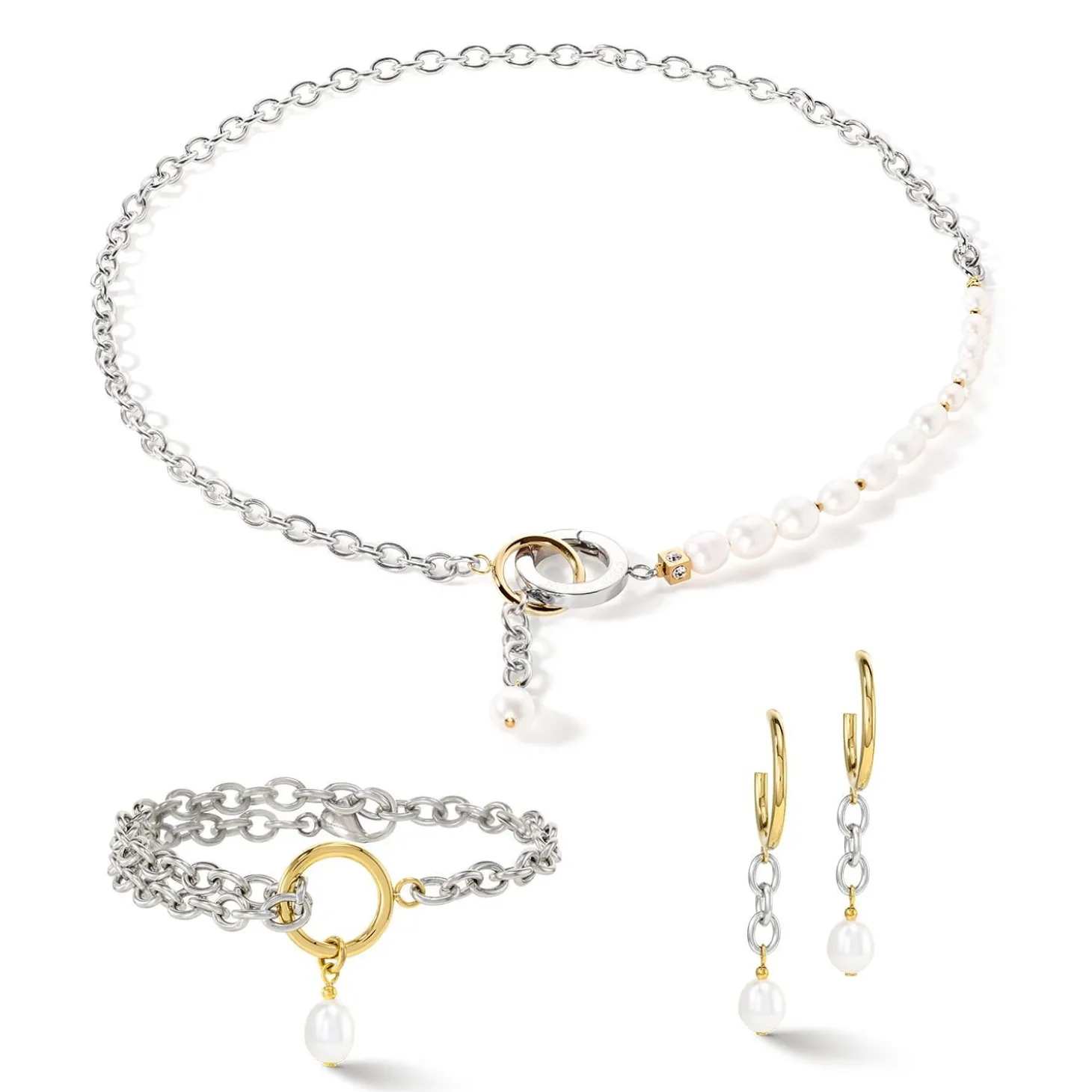 COEUR DE LION Hochzeit-Armband Y & Ovale Süßwasserperlen mit O-Ring Bicolor