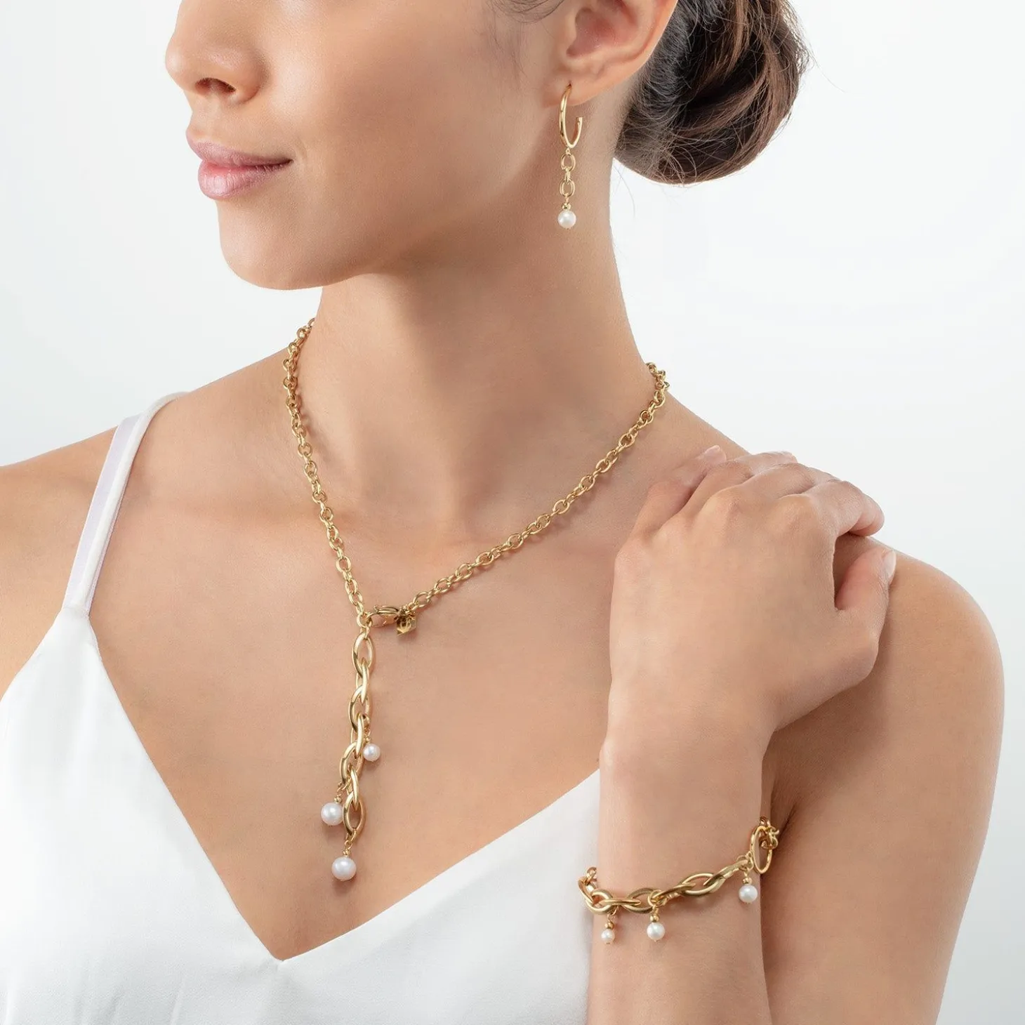 COEUR DE LION Perlenarmbänder-Armband Y Navette Süßwasserperlen Gold