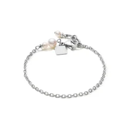 COEUR DE LION Hochzeit-Armband Y-Kette & Ring Süßwasserperlen & Edelstahl Weiß-Silber