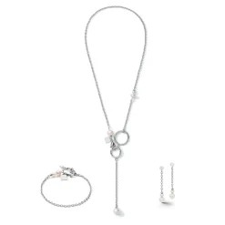 COEUR DE LION Hochzeit-Armband Y-Kette & Ring Süßwasserperlen & Edelstahl Weiß-Silber