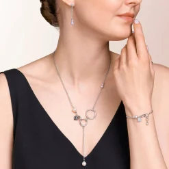 COEUR DE LION Hochzeit-Armband Y-Kette & Ring Süßwasserperlen & Edelstahl Weiß-Silber