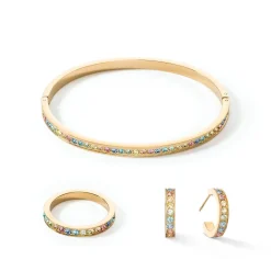 COEUR DE LION Armreifen-Armreif aus Edelstahl und Kristallen, goldfarben, mehrfarbig, Pastell 17