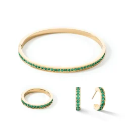 COEUR DE LION Armreifen-Armreif Edelstahl & Kristalle Gold Dunkelgrün 19