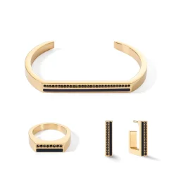 COEUR DE LION Armreifen-Armreif mit quadratischen Streifen Gold-Schwarz