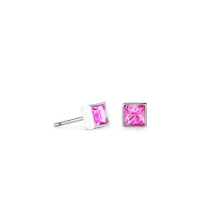 COEUR DE LION Ohrstecker-Brillante quadratische kleine Ohrringe Silber Rosa