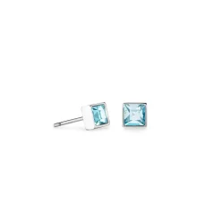 COEUR DE LION Coeur Essentials-Brillante quadratische kleine Ohrringe Silber Aqua