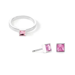 COEUR DE LION Coeur Essentials-Brillante quadratische kleine Ohrringe Silber Rosa