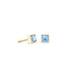 COEUR DE LION Kristallohrringe-Brillante quadratische kleine Ohrringe Gold Hellblau