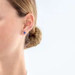 COEUR DE LION Kristallohrringe-Brillante quadratische kleine Ohrringe Silberblau