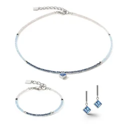 COEUR DE LION Kristallohrringe-Brillante quadratische Ohrringe Silber Hellblau