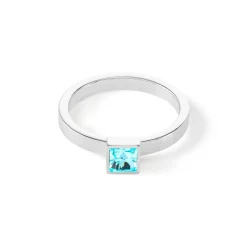 COEUR DE LION Coeur Essentials-Brillanter quadratischer kleiner Ring Silber Aqua
