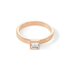 COEUR DE LION Coeur Essentials-Brillanter quadratischer kleiner Ring aus Roségold mit Kristall