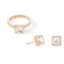 COEUR DE LION Coeur Essentials-Brillanter quadratischer großer Ring aus Roségold-Kristall