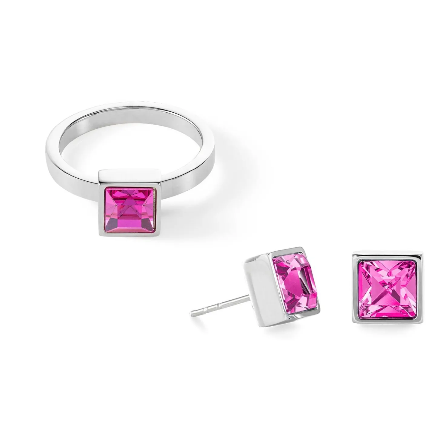 COEUR DE LION Coeur Essentials-Brillanter quadratischer großer Ring Silber Rosa
