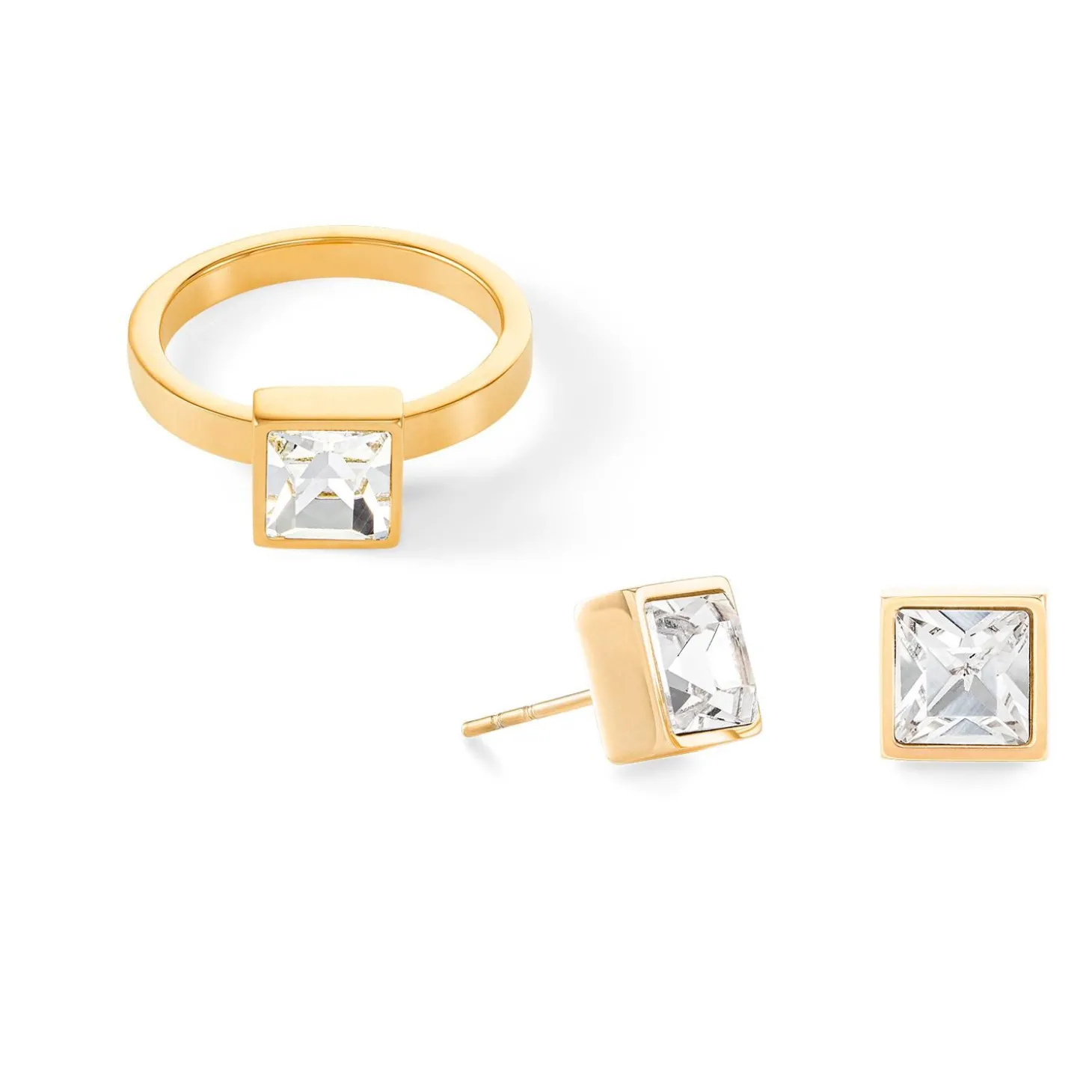 COEUR DE LION Coeur Essentials-Brillanter quadratischer großer Ring aus Goldkristall