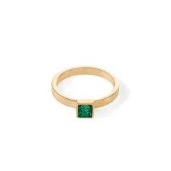 COEUR DE LION Mix&And&Match-Ringe-Brillanter quadratischer kleiner Ring Gold Dunkelgrün