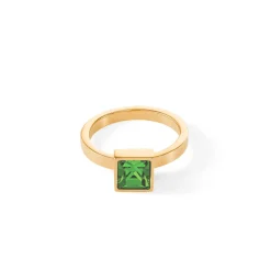 COEUR DE LION Mix&And&Match-Ringe-Brillanter quadratischer großer Ring Goldgrün