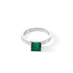 COEUR DE LION Mix&And&Match-Ringe-Brillanter quadratischer großer Ring Silber Dunkelgrün