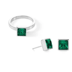 COEUR DE LION Mix&And&Match-Ringe-Brillanter quadratischer großer Ring Silber Dunkelgrün