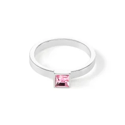 COEUR DE LION Mix&And&Match-Ringe-Brillanter quadratischer kleiner Ring Silber Hellrosa