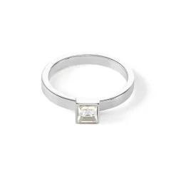 COEUR DE LION Mix&And&Match-Ringe-Brillanter quadratischer kleiner Ring aus Silberkristall