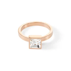 COEUR DE LION Mix&And&Match-Ringe-Brillanter quadratischer großer Ring aus Roségold-Kristall
