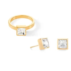 COEUR DE LION Mix&And&Match-Ringe-Brillanter quadratischer großer Ring aus Goldkristall