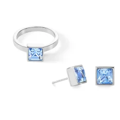COEUR DE LION Mix&And&Match-Ringe-Brillanter quadratischer großer Ring Silber Hellblau
