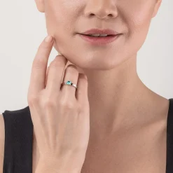 COEUR DE LION Kristallringe-Brillanter quadratischer kleiner Ring Silber Aqua