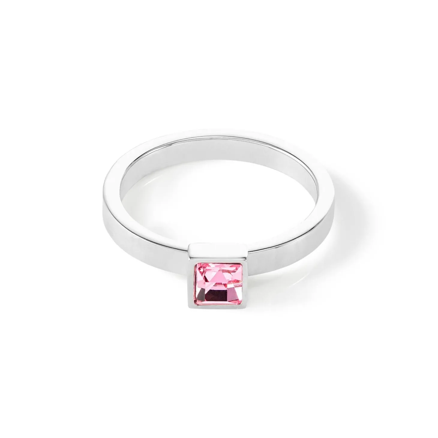 COEUR DE LION Kristallringe-Brillanter quadratischer kleiner Ring Silber Hellrosa