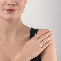 COEUR DE LION Kristallringe-Brillanter quadratischer kleiner Ring Silber Hellrosa