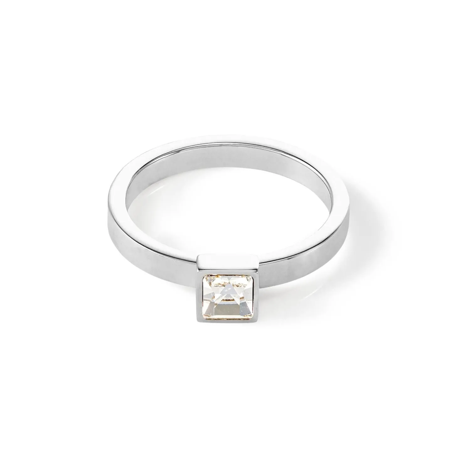 COEUR DE LION Kristallringe-Brillanter quadratischer kleiner Ring aus Silberkristall