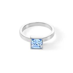 COEUR DE LION Kristallringe-Brillanter quadratischer großer Ring Silber Hellblau
