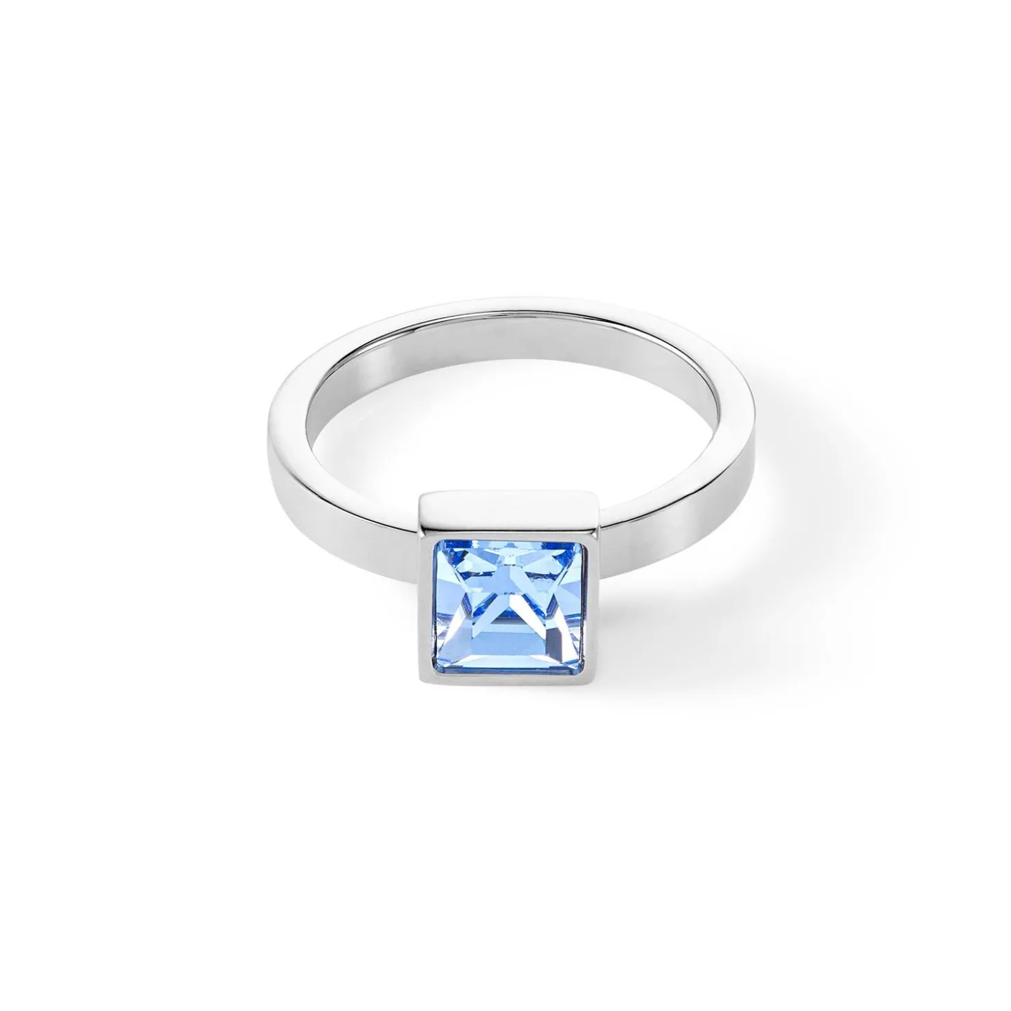 COEUR DE LION Kristallringe-Brillanter quadratischer großer Ring Silber Hellblau